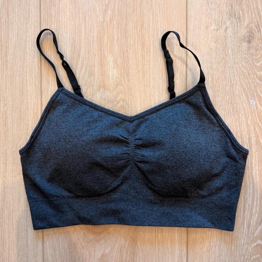 H&M Dark Grey Gray Heather Sports Bra with Removable Padding